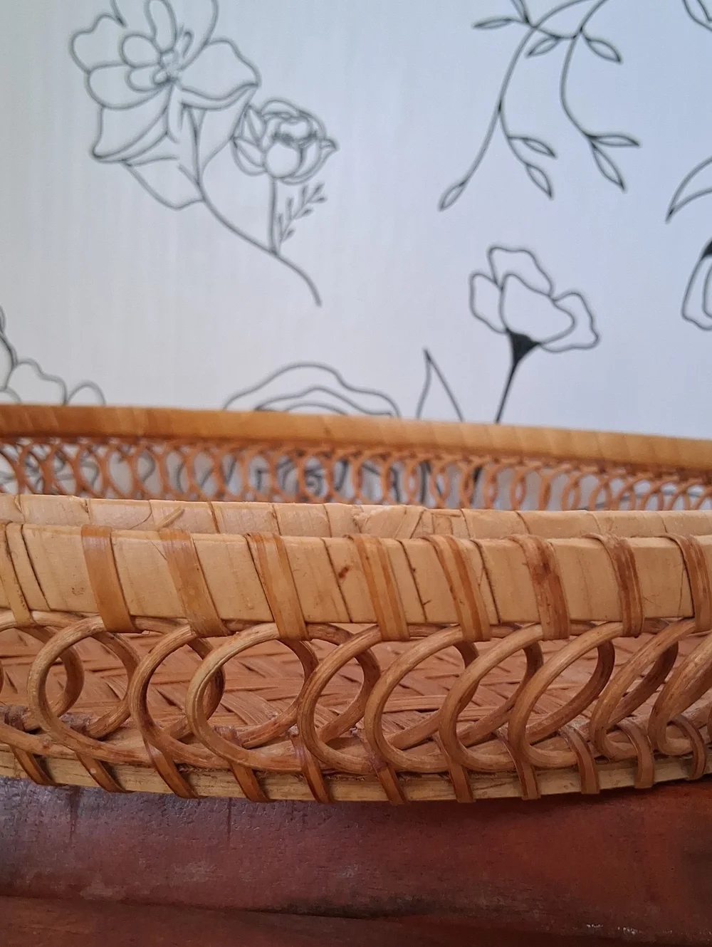 Vintage 1980's Natural Rattan Basket With Lid Boho Basket